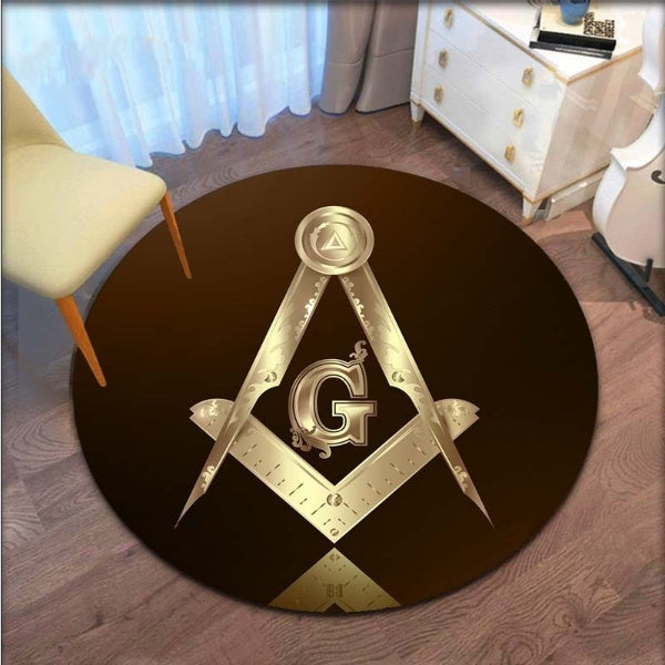 Master Mason Blue Lodge Rug - Square and compass G Room Round & Carpets - Bricks Masons