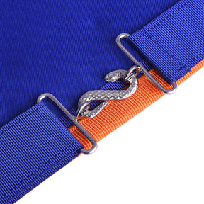 Installed Master St. Lawrence the Martyr AMD Apron - Blue & Orange Borders With Silver Gridiron - Bricks Masons