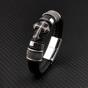 Knights Templar Bracelet - Magnetic Cross (Black/Brown) - Bricks Masons