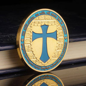 Knights Templar Commandery Coin - Wide Cross Shield Light Blue - Bricks Masons