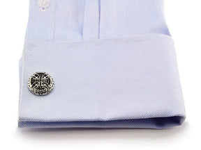 Knights Templar Cufflink - Electroplated Black Rhinestones Maltese Cross - Bricks Masons