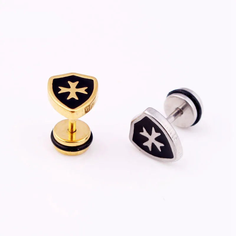 Knights Templar Earring - Templar Shield Stainless Steel - Bricks Masons