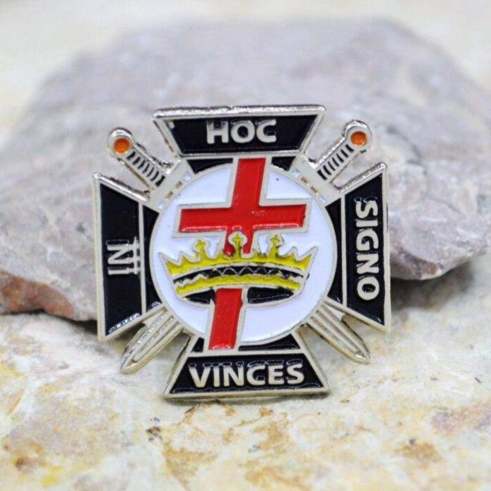 Knights Templar Lapel Pin - IN HOC SIGNO VINCES - Silver - Bricks Masons