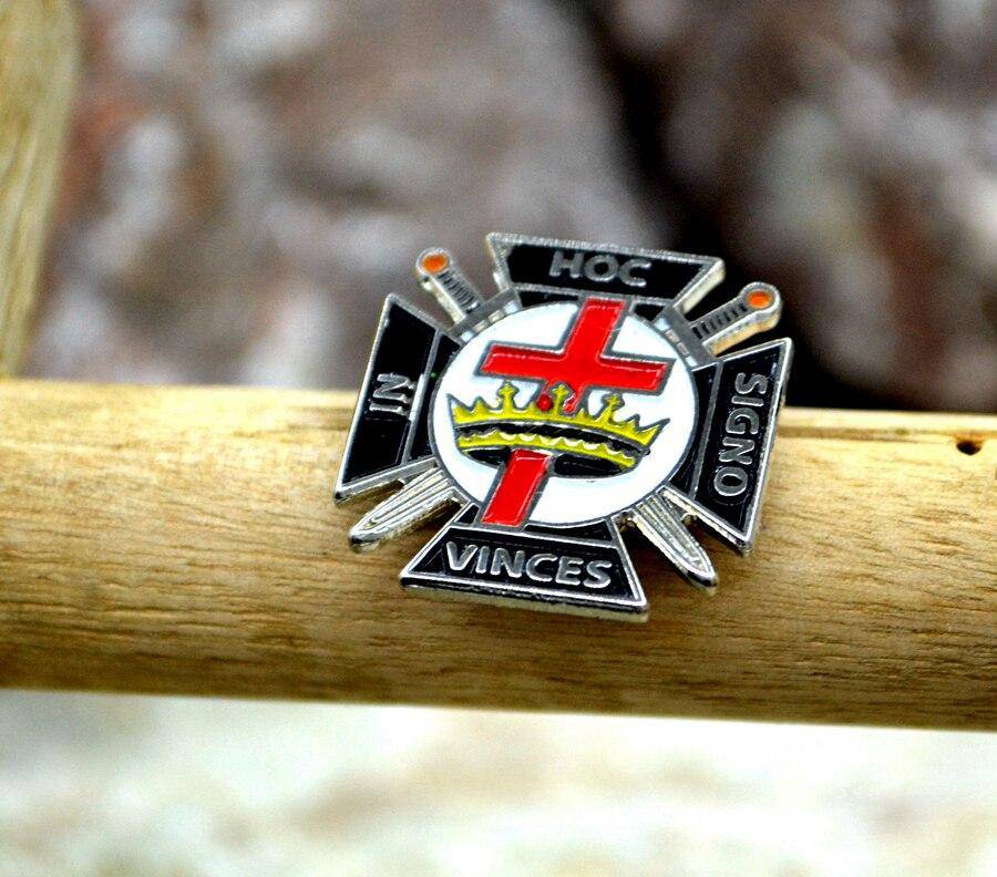 Knights Templar Lapel Pin - IN HOC SIGNO VINCES - Silver - Bricks Masons