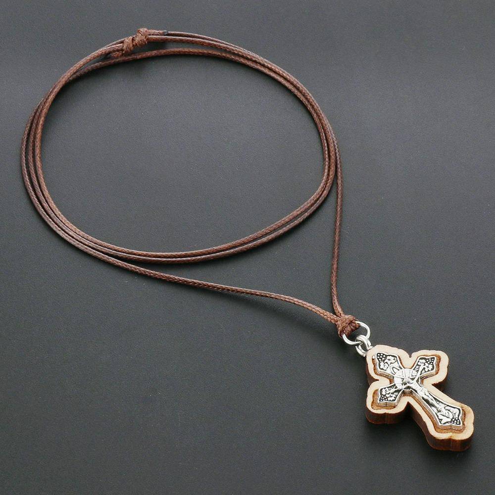 Knights Templar Necklace - Wooden Jerusalem Cross - Bricks Masons