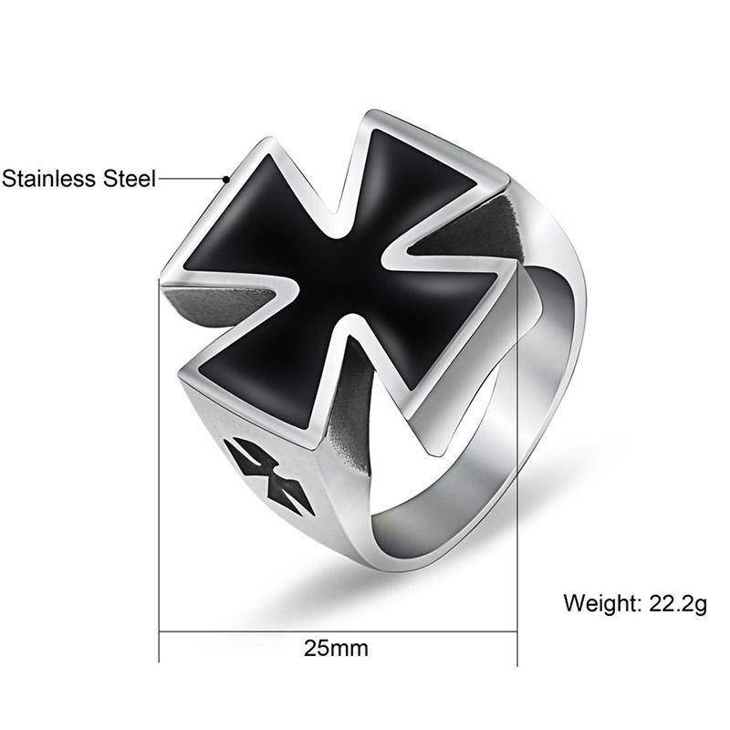 Knights Templar Ring - 25mm Stainless Steel Black Cross - Bricks Masons