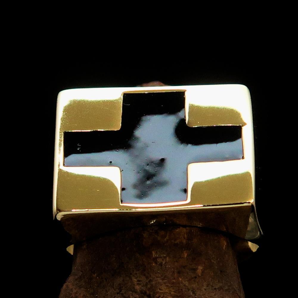 Knights Templar Ring - Black Cross Brass Gold Ring - Bricks Masons