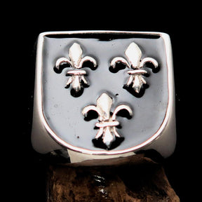 Knights Templar Ring - Black Fleur De Lis Sterling Silver
