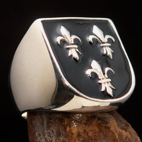 Knights Templar Ring - Black Fleur De Lis Sterling Silver