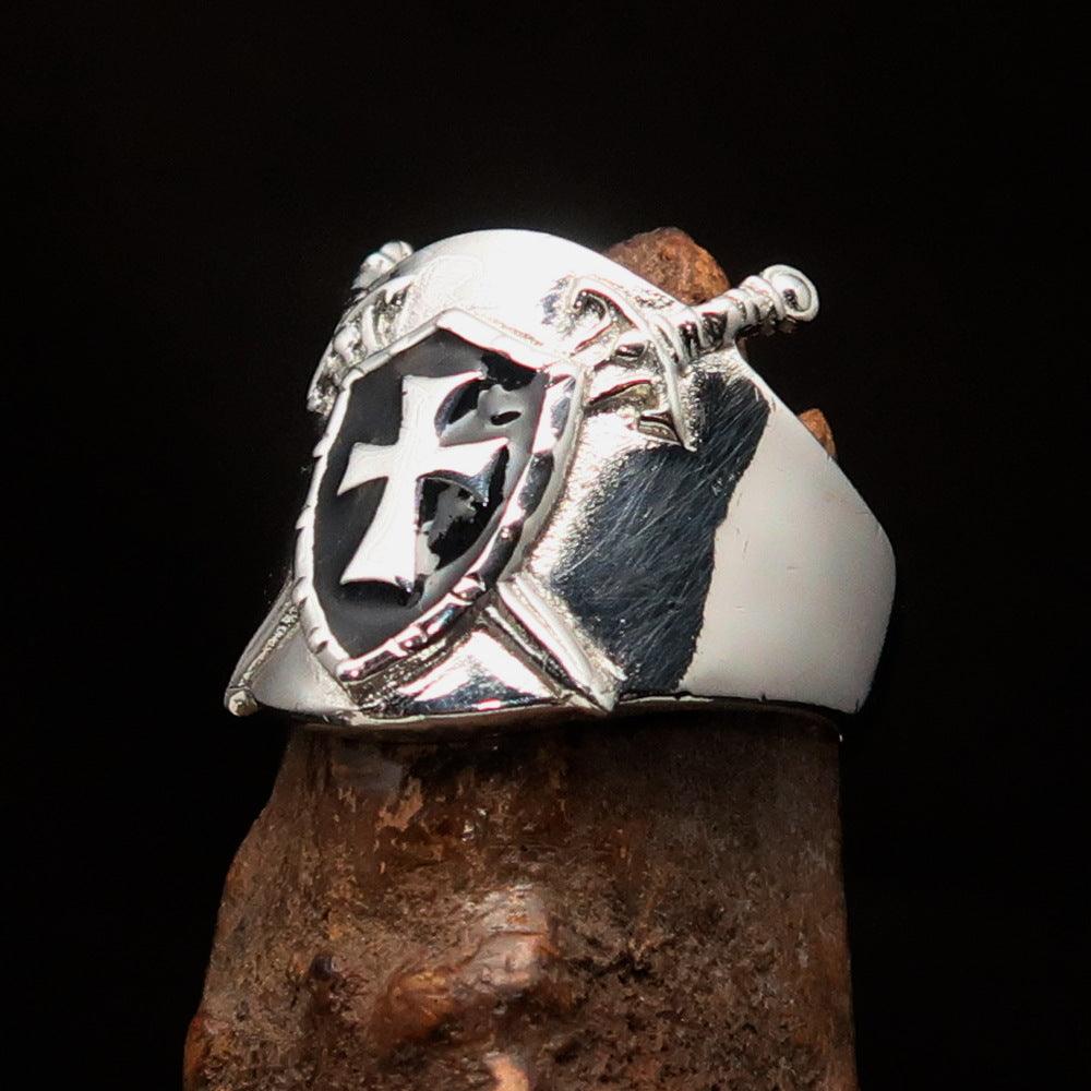 Knights Templar Ring - Black Shield Cross Sterling Silver
