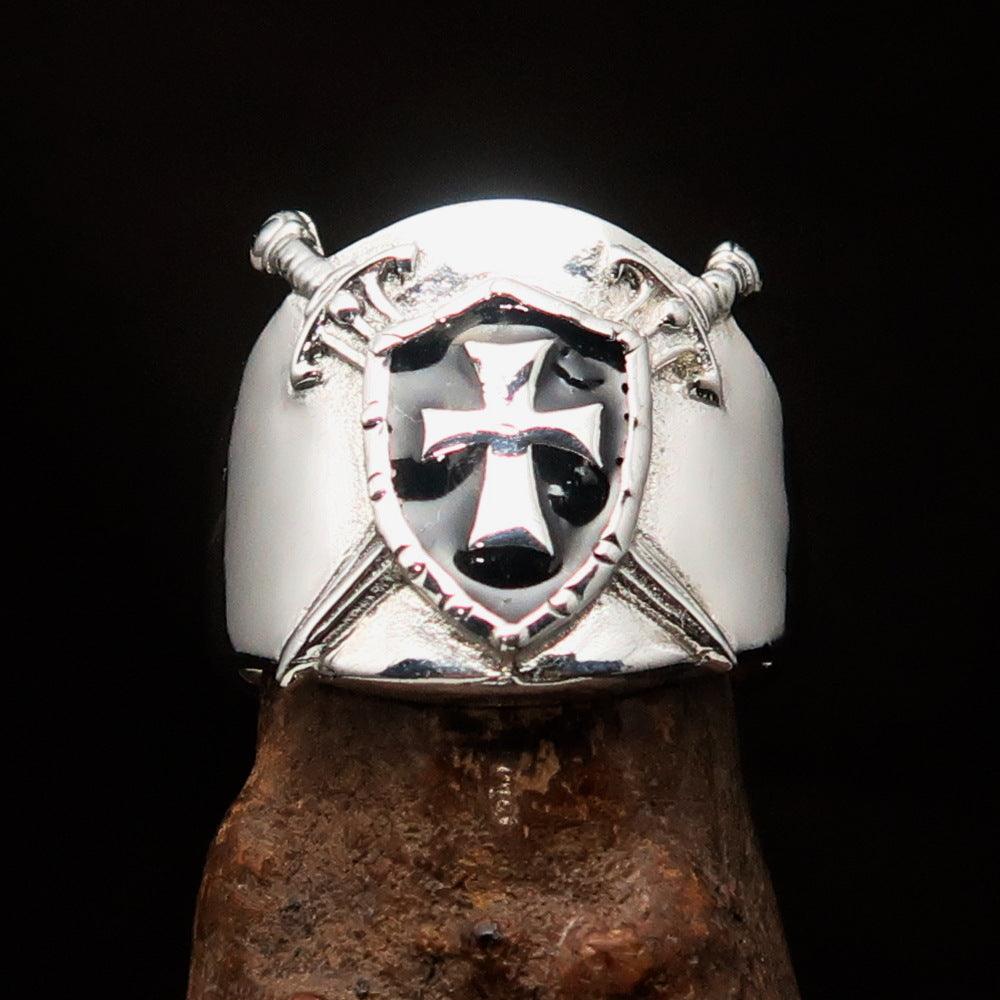 Knights Templar Ring - Black Shield Cross Sterling Silver