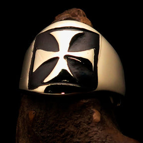 Knights Templar Ring - Black Solid Brass With Cross