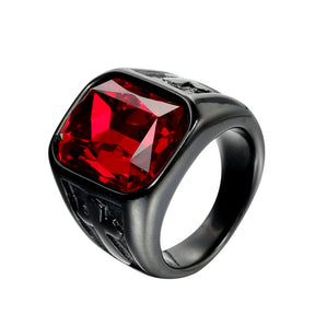Knights Templar Commandery Ring - Black With Various Gemstones Stainless Steel Ring - Bricks Masons