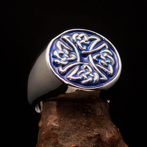Knights Templar Ring - Blue Celtic Cross Sterling Ring
