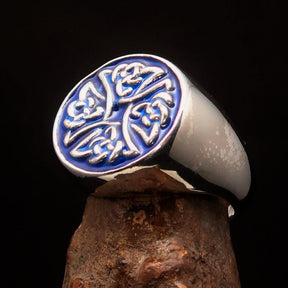 Knights Templar Ring - Blue Celtic Cross Sterling Ring