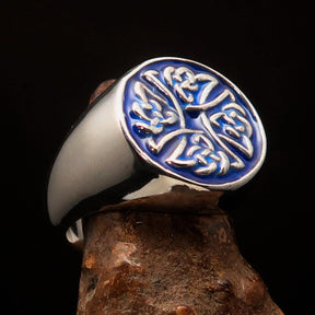 Knights Templar Ring - Blue Celtic Cross Sterling Ring