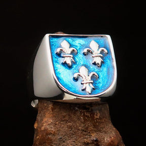 Knights Templar Ring - Blue Fleur De Lis Cross Sterling