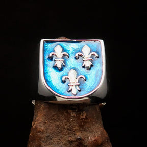 Knights Templar Ring - Blue Fleur De Lis Cross Sterling