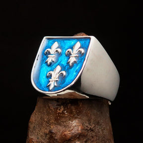 Knights Templar Ring - Blue Fleur De Lis Cross Sterling