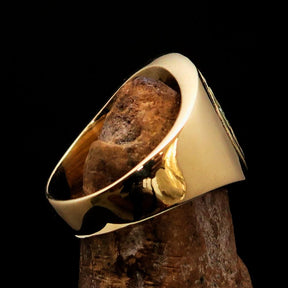 Knights Templar Ring - Brass Green Celtic Cross - Bricks Masons