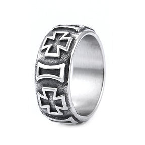 Knights Templar Commandery Ring - Cross Stainless Steel Silver & Black Ring - Bricks Masons