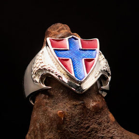 Knights Templar Ring - Flag of Norway Blue Cross On Red