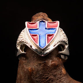 Knights Templar Ring - Flag of Norway Blue Cross On Red