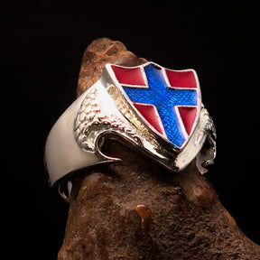 Knights Templar Ring - Flag of Norway Blue Cross On Red