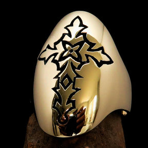 Knights Templar Ring - Gold Brass Ring With Cross