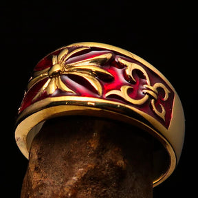 Knights Templar Ring - Gold & Red Brass Cross