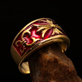 Knights Templar Ring - Gold & Red Brass Cross