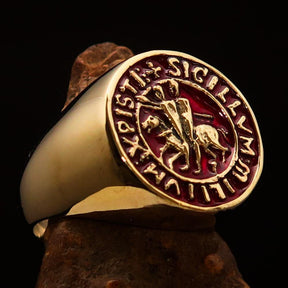 Knights Templar Ring - Gold & Red Sigillum MilItum XPISTI