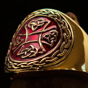 Knights Templar Ring - Red & Gold Cross Solid Brass