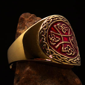 Knights Templar Ring - Red & Gold Cross Solid Brass