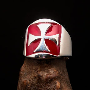 Knights Templar Ring - Red Sterling Silver Cross