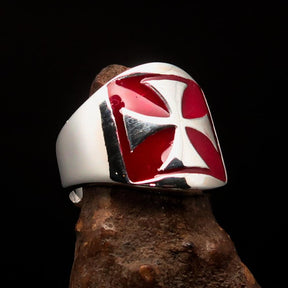 Knights Templar Ring - Red Sterling Silver Cross