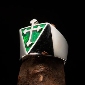 Knights Templar Ring - Silver & Green Cross Sterling Silver