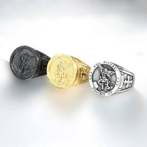 Knights Templar Ring - St. Michael Protect Us Black - Bricks Masons