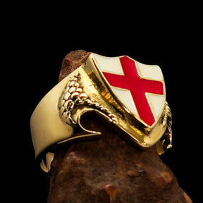 Knights Templar Ring - White & Red Templar Cross Brass