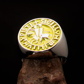 Knights Templar Ring - Yellow Sigillum MilItum XPISTI Sterling Silver