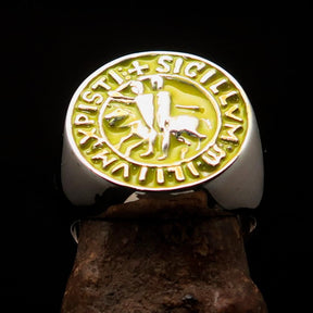 Knights Templar Ring - Yellow Sigillum MilItum XPISTI Sterling Silver