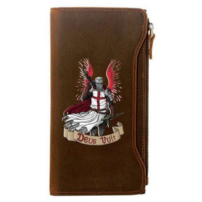 Knights Templar Wallet - Genuine Brown Leather Crusader Cross - Bricks Masons
