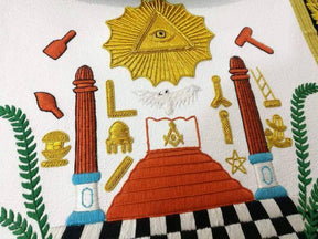 Master Mason Blue Lodge Apron - Black Chenille Square & Compass G - Bricks Masons
