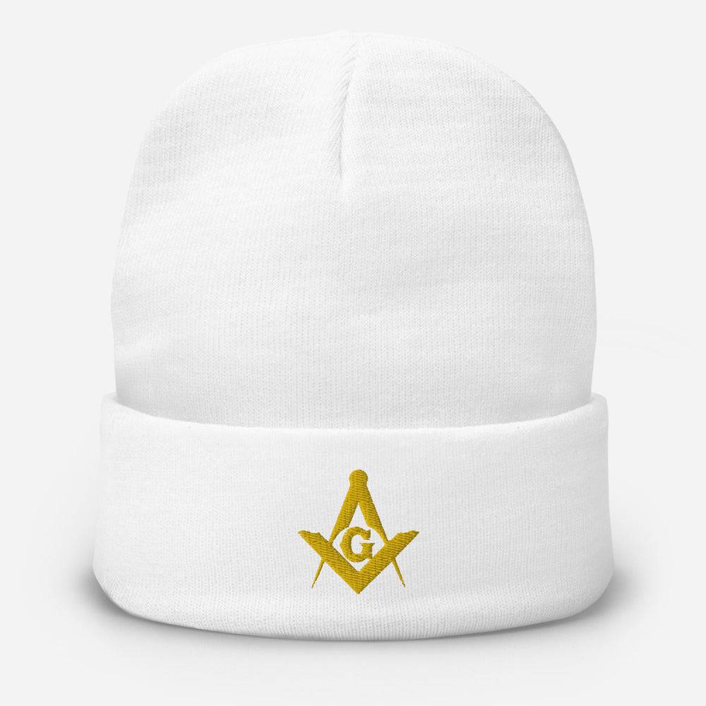 Master Mason Blue Lodge Beanie - Square and Compass G Golden Embroidery - Bricks Masons