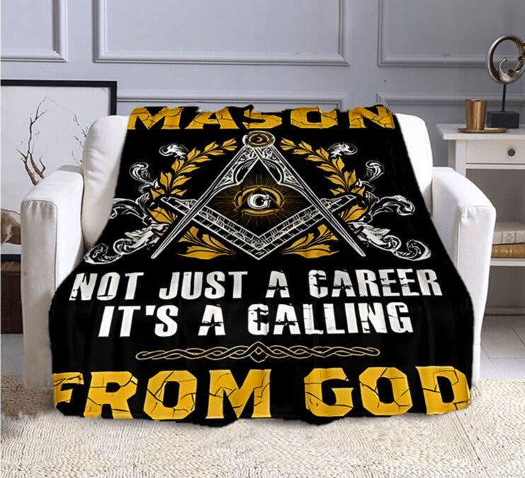 Master Mason Blue Lodge Blanket - The Freemasons Printed Flannel Cashmere - Bricks Masons