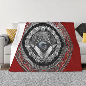 Master Mason Blue Lodge Blanket - Silver Square Compass Square Polyester & Cotton - Bricks Masons
