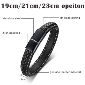Master Mason Blue Lodge Bracelet - Black Stainless Steel & Leather - Bricks Masons