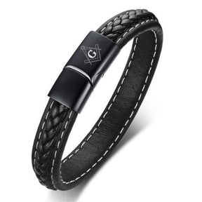 Master Mason Blue Lodge Bracelet - Black Stainless Steel & Leather - Bricks Masons