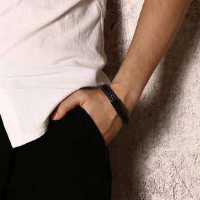 Master Mason Blue Lodge Bracelet - Black Stainless Steel & Leather - Bricks Masons