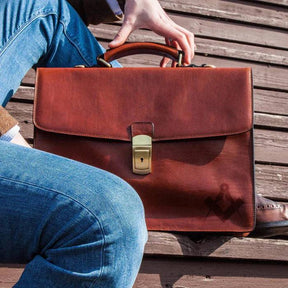 Master Mason Blue Lodge Briefcase - Brown Leather - Bricks Masons
